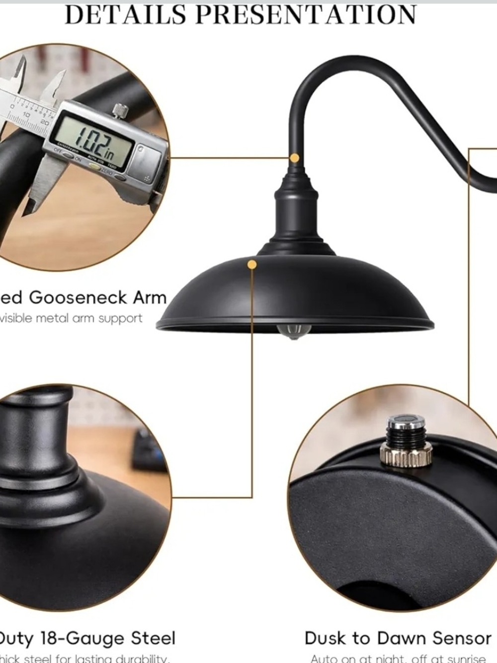 18" Dusk to Dawn Outdoor Gooseneck Barn Light E26 Farmhouse Wall Fixture - Picture 5 of 5